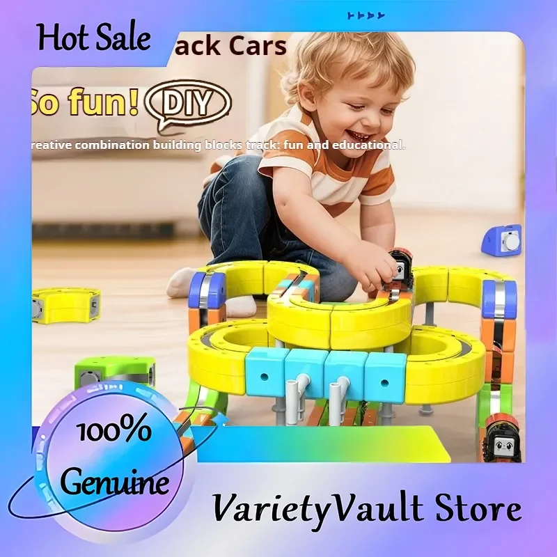 자석 전기 트랙 레이싱카 풀백 DIY 중력 슬라이드 교육용 장난감 어린이용 비조립형 모델 차량 크리스마스 선물