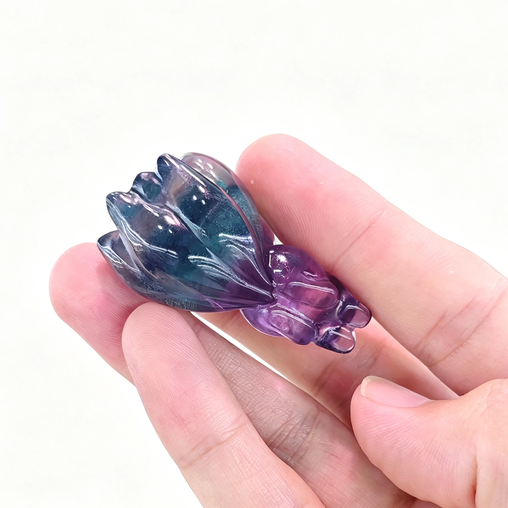 Natural Rainbow Fluorite Carved Nine-Tailed Fox Figurine Kitsune Gemstone Statue Home Office Table Decor Gift Random Dispatch
