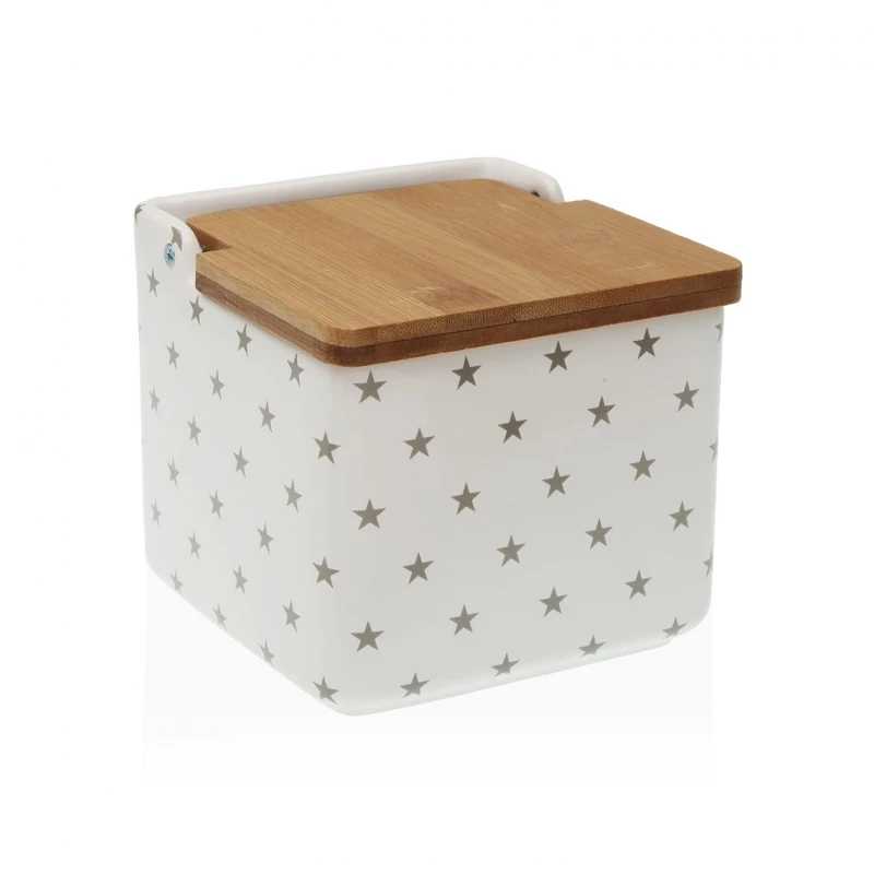 Original designs ceramic kitchen salt and sugar salt with wooden lid-522597 stars