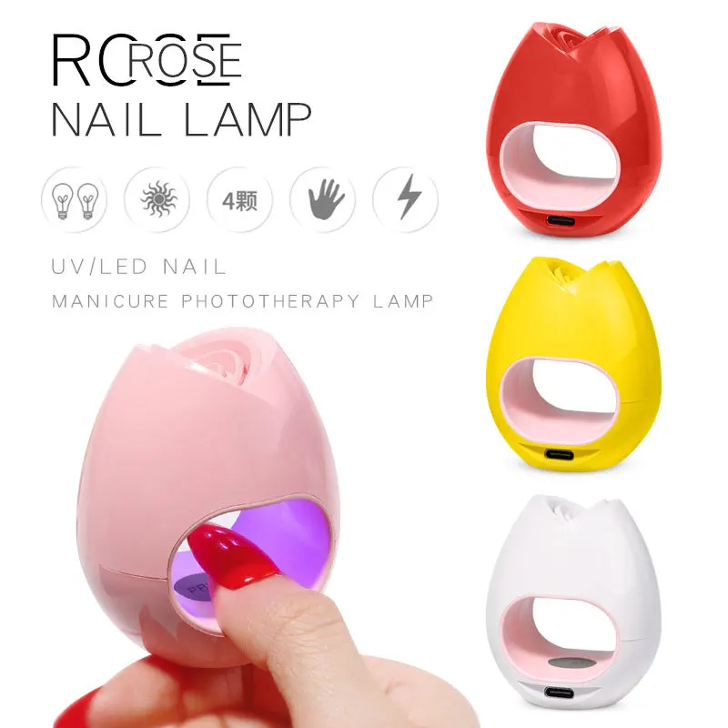 Draagbare Nageldroger Enkele Vinger Led UV-Nagellamp Met Usb-Kabel Roze Wit Uitgeharde Nail Art Manicure Machine 4 Stuks Kralen Snel Droog