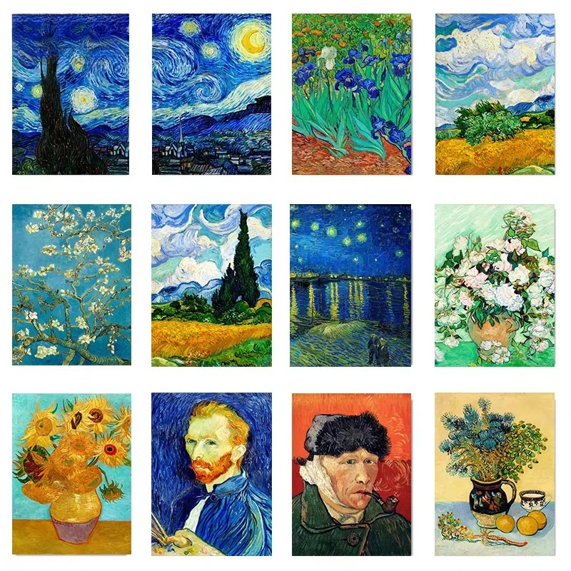 5D DIY Diamantmalerei-Set Van Gogh Kollektion Impressionistische Kunst Vollflächiges Strass-Mosaik Wanddekoration Geschenk für Erwachsene