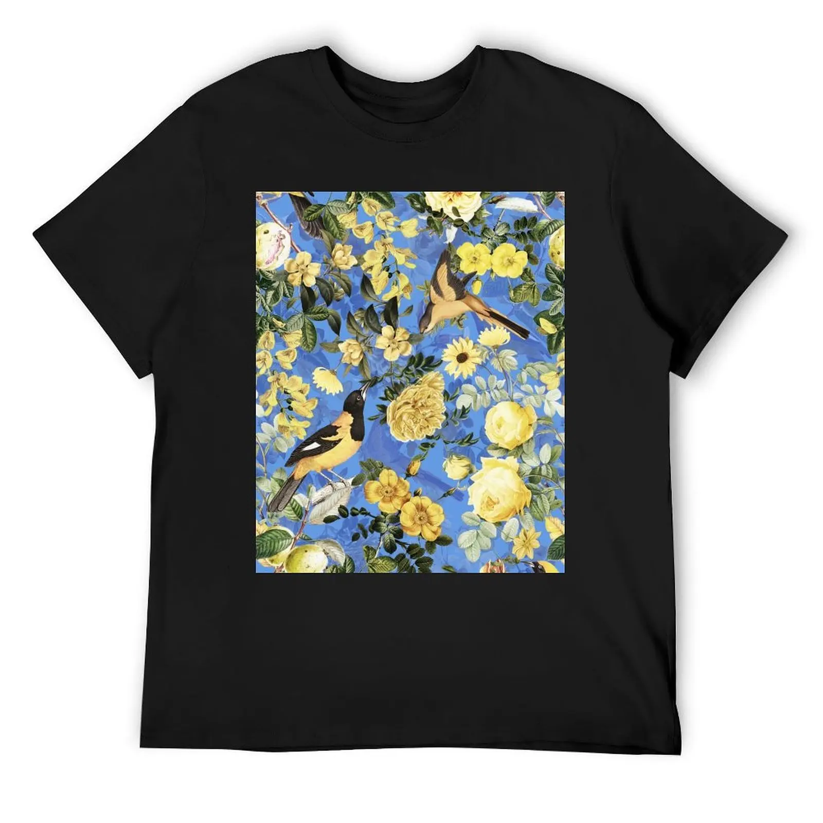 Antique Blue And Yellow Botanical Flower Rose Botanical Garden T-Shirt blanks heavyweights outfits for men