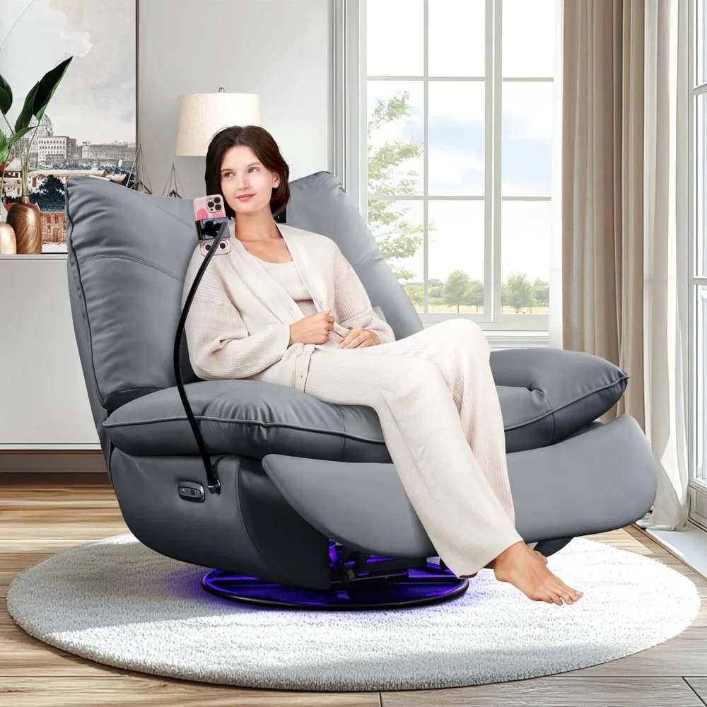 Extra grote elektrische loungestoel, draaistoel voor volwassenen met USB-poort en telefoonhouder, moderne ergonomische loungestoel