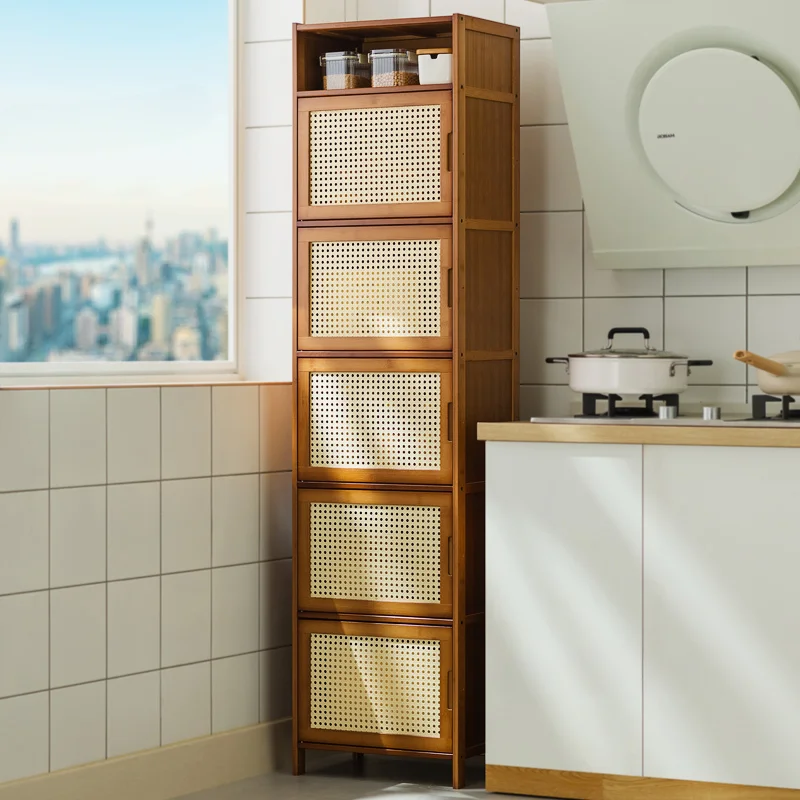 Chinese Style Storage Racks Kitchen Bathroom Cabinet Floor-standing Multi-layer Dishes and Pots Dust-proof Gap Storage Cabinet