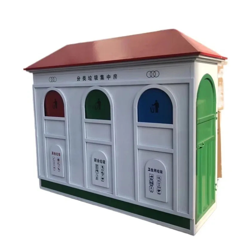 outdoor three-category outdoor three-category resource recycling in school community-rolled steel plate garbage bin