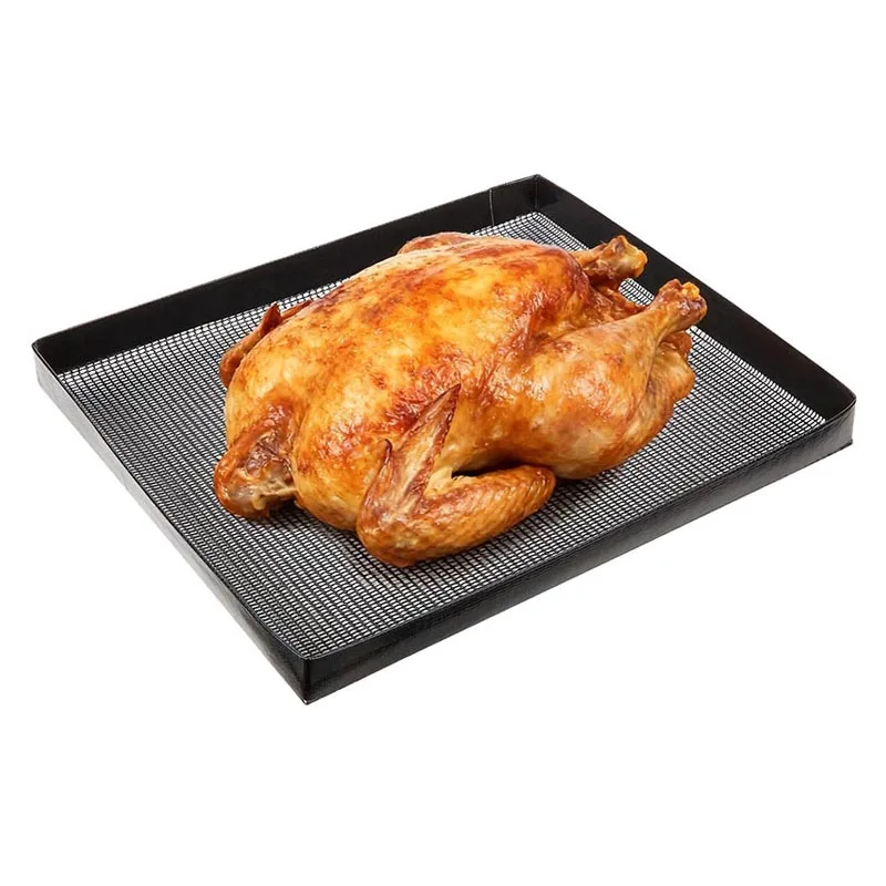 YOMEEI 1Pcs Black Not-stick Baking Mat Barbecue Basket Oven Food Basket Tray Pan Chips Heat-resistant Coating Baking Tools