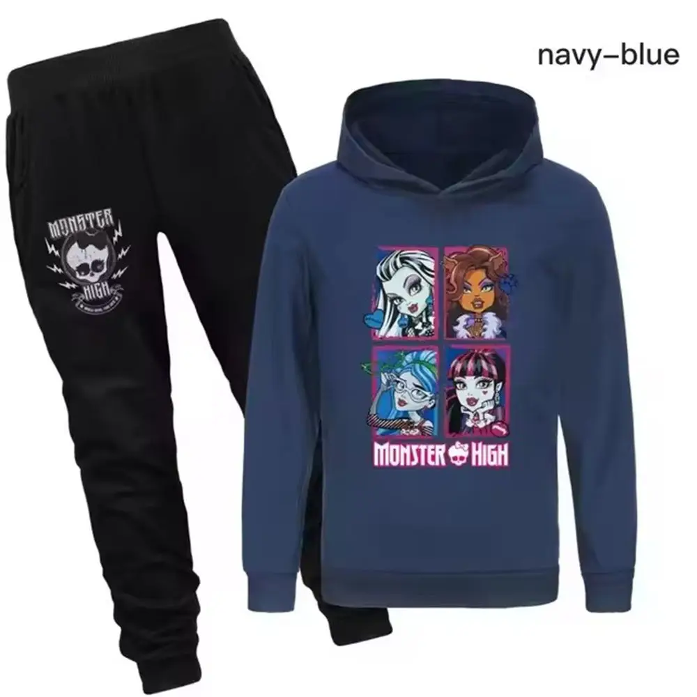 Monster High Clothes Kids Cartoon Clothing Set Baby Girls Casual Hoodies Pants 2pcs Suits Children Sportsuits Teen Boys Outfits