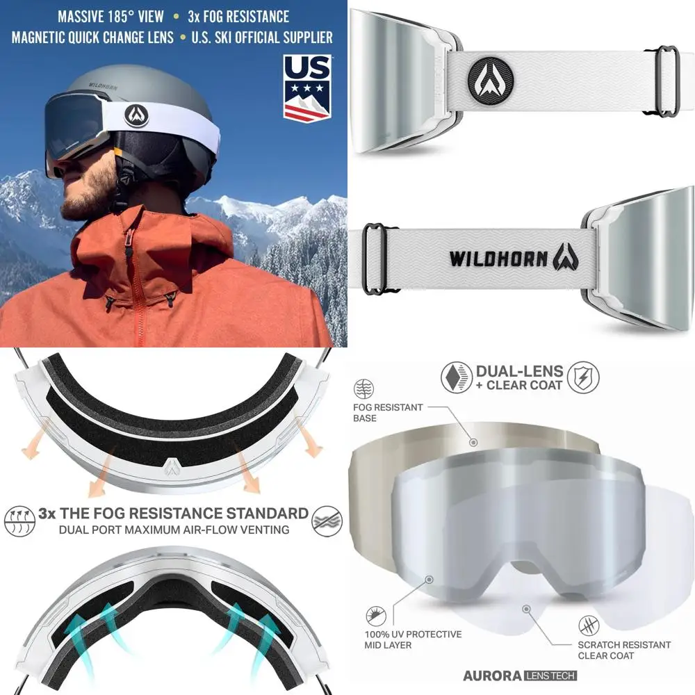 

Ultra Wide-Angle Ski Goggles, 185° Field of View, Anti-Fog and Scratch-Resistant, 100% UV Protection for Men and Women
