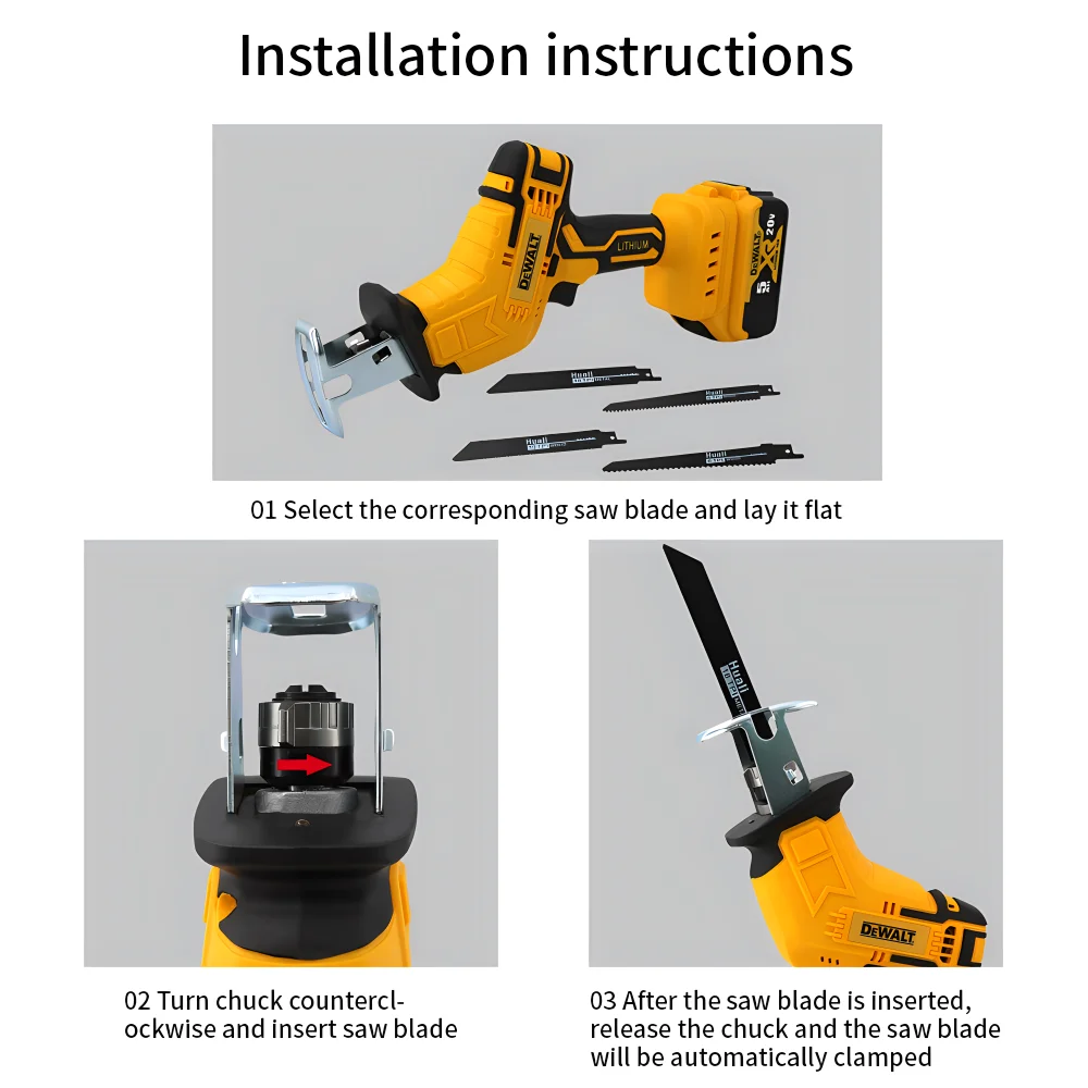 DEWALT Handheld Reciprocating Saw Household Rechargeable Electric Saw Wood /Metal /Garden Tree Cutting Multi-Functional Tools