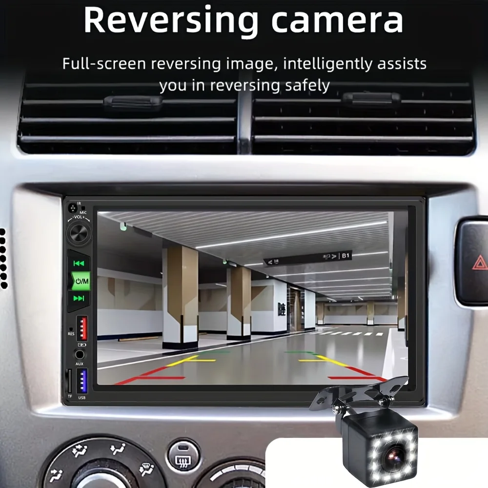 2 Din Car Stereo 7-inch with 12LED Backup Camera HD Touch Screen Multimedia Mirror Link with Double USB Ports Fast Charging