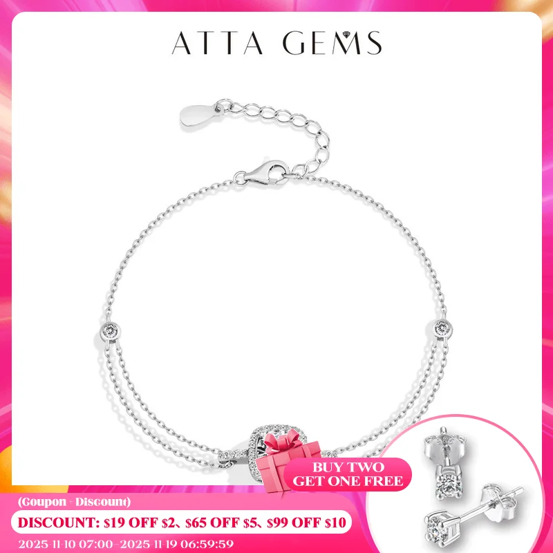 

ATTAGEMS 6,5 мм 1,0 карата Роскошный браслет из муассанита для женщин стерлингового серебра 925 пробы регулируемая теннисная цепочка обручальные ювелирные изделия