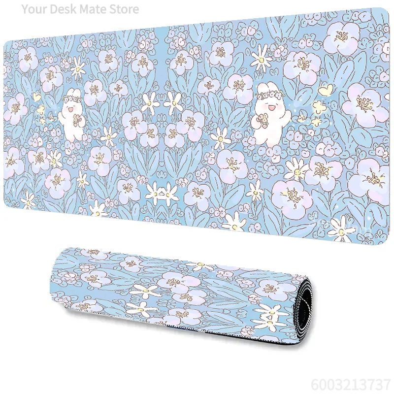 Kawaii Rubbit Pads Bunny and Tulip Mouse Pad Cute Anime PC Desk Mat Non-slip Rubber Base Precise Seam Washable  Gaming Office