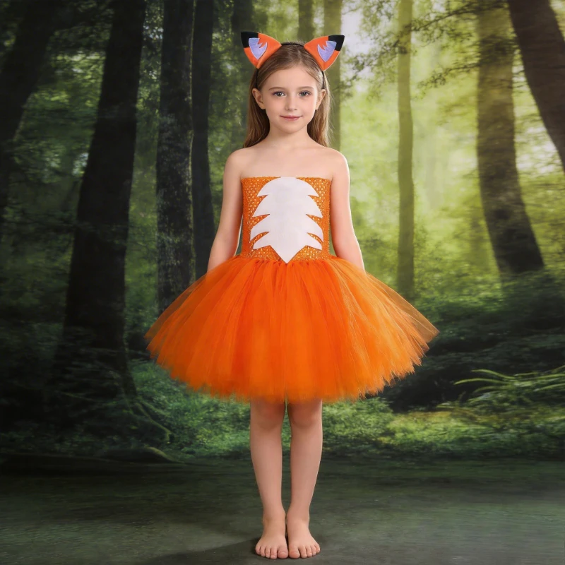 

Orange Fox Costume for Baby Girls Carnival Halloween Outfit Children Fancy Clothes for Kids Safari Animals Party Cosplay Dresses