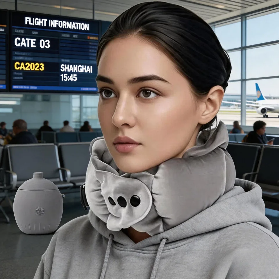 

U-shaped Ice Silk & Air Neck Pillow Summer Use Anti-head-down Mouth Blowing Travel Portable Inflatable Pillow
