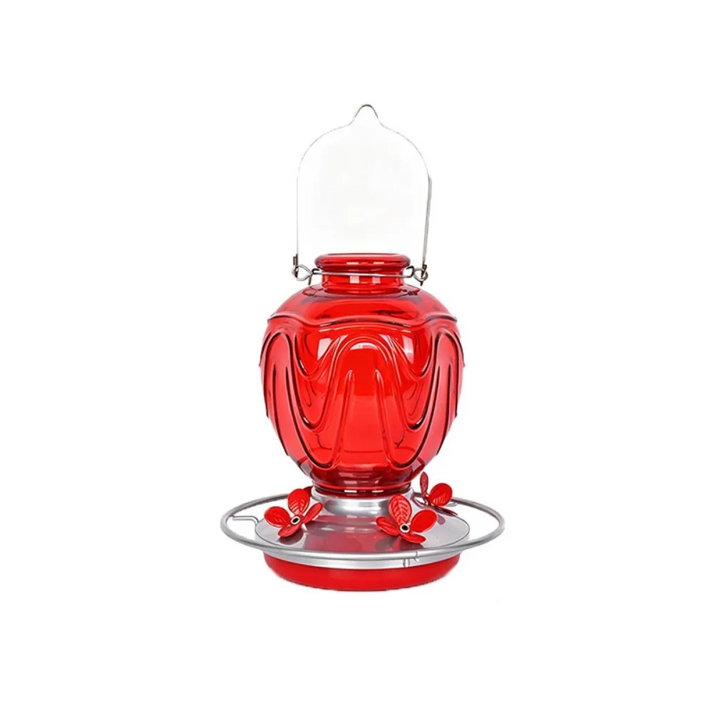 360° Perch Ring Glass Hummingbird Feeder Weather Resistant Leak-Proof Bird Automatic Feeder with 5 Flower Ports