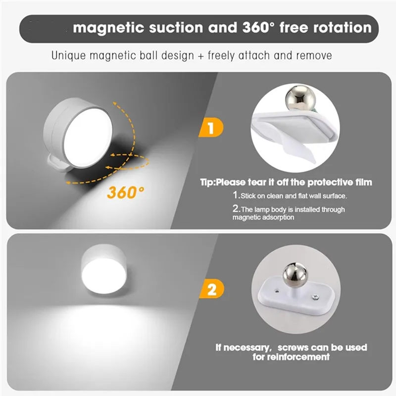 โคมไฟติดผนัง LED แบบหมุนได้ปรับได้ใหม่ระดับความสว่าง3ระดับและ3โหมดสี-โคมไฟติดผนังใช้แบตเตอรี่อย่างมีสไตล์