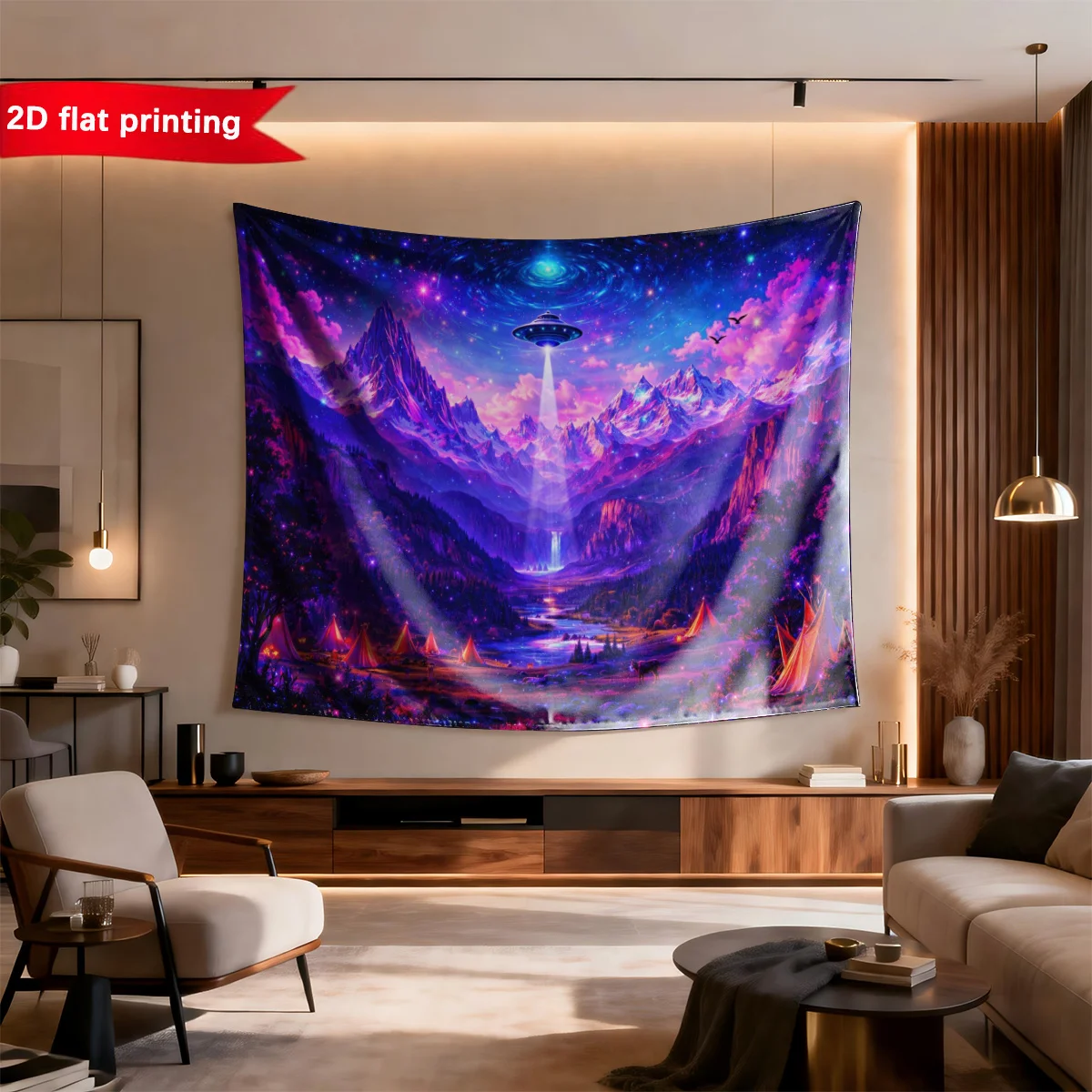 Ultra Vivid Cosmic Galaxy Tapestry Wall Decor Nebula Sci Fi Mountain Landscape Futuristic Space Art Print for Bedroom Living Roo