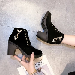 Comemore 2024 New Women Shoes Lace Up Ankle Boots Zapatos Mujer Fashion High Heels Ladies Casual Spring Pumps Platform Heel 42