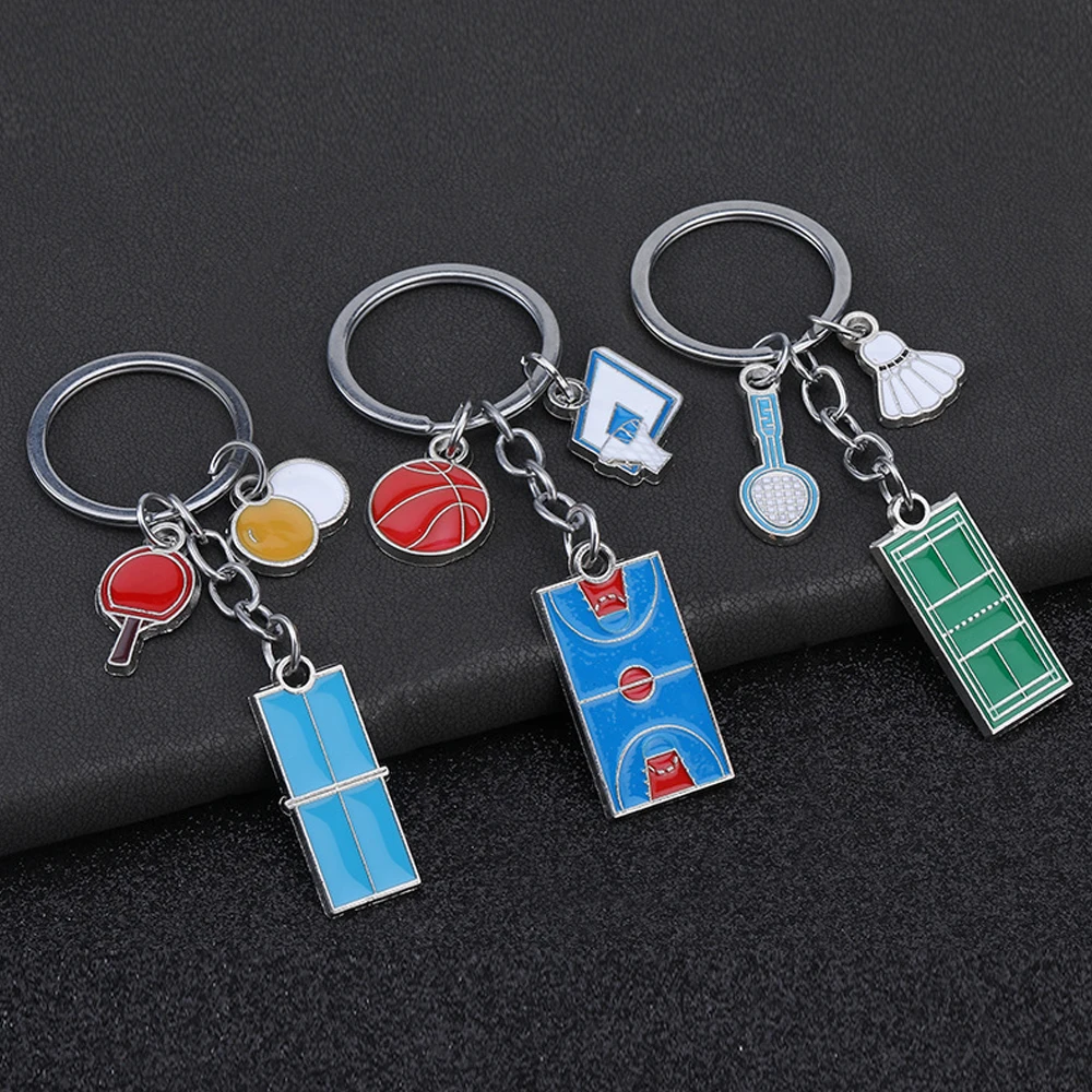 Sports Series Football Basketball Keychain Metal Badminton Table Tennis Shaped With Key Holder Backpack Ornament Souvenir Gift