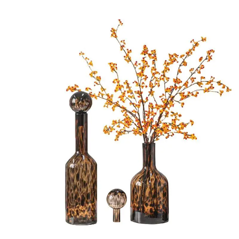 Leopard Print Spots Glass Vase Ornaments Creative Flower Arrangement Covered Storage Tank Terrarium Home Decoration Accessories