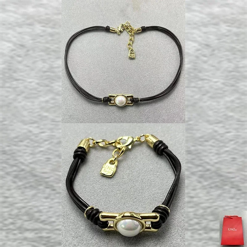 UNOde-Ensemble de bijoux de style palais classique pour femme, bracelet en cuir perlé, collier en UL, cadeau pour femme, Espagne, 2024