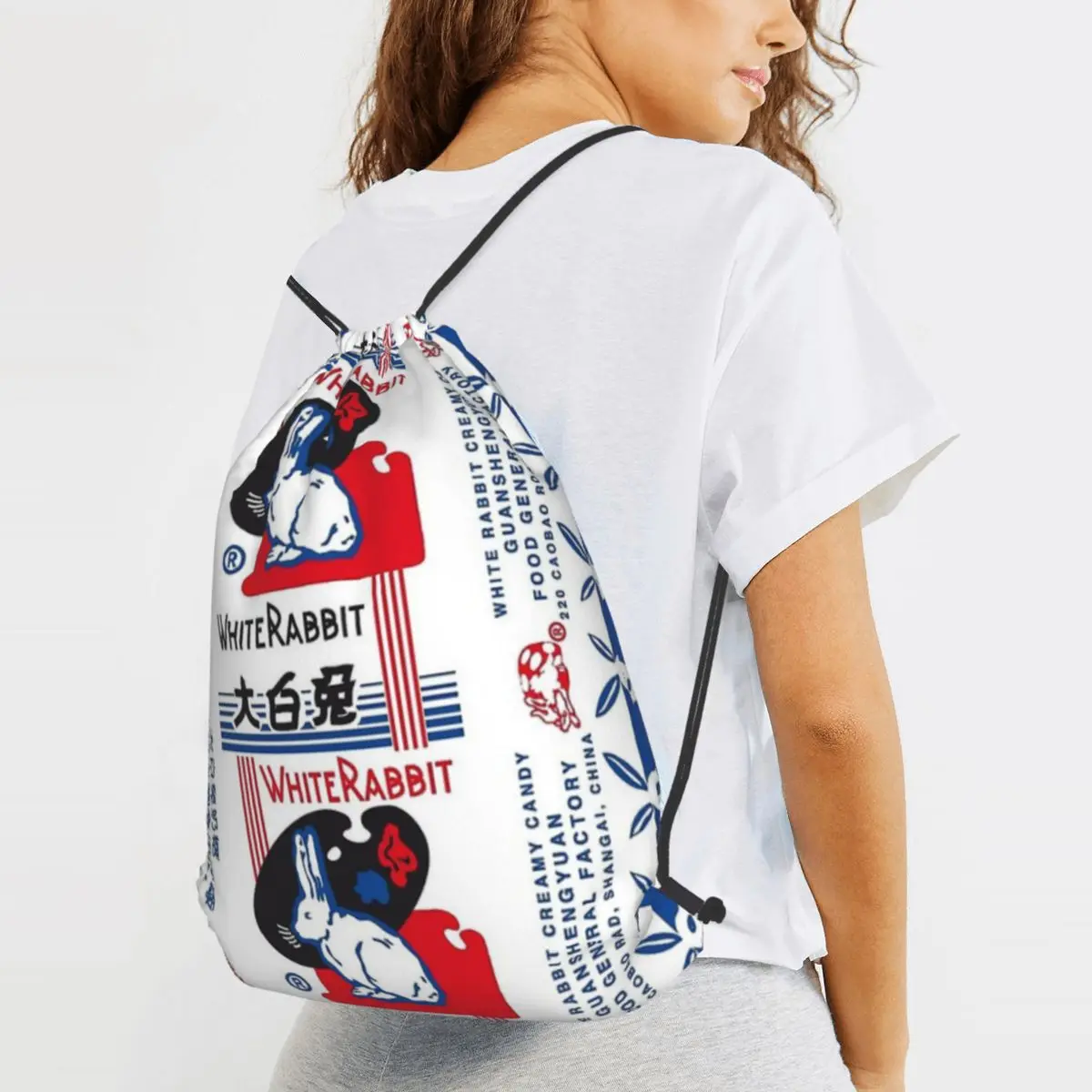White Rabbit Candy Backpacks Multi-function Drawstring Bundle Pocket Sports Bag Book Bags for Man Woman Students
