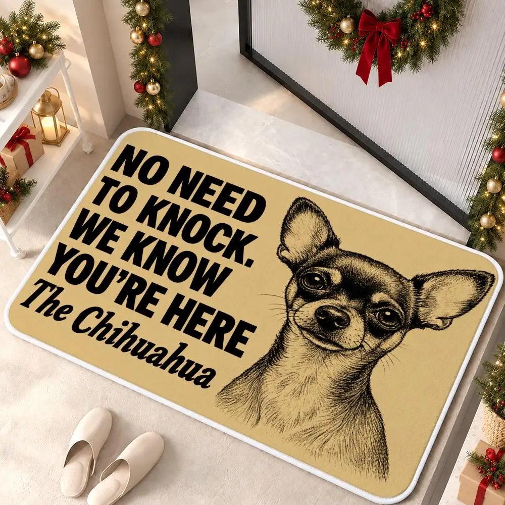 Chihuahua Knock Floor Mat Premium Flannel Bath Mat Anti-slip Cloud Feel Rug Durable Machine Washable Floor Carpet