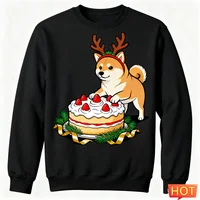 Lindo Shiba Inu gráfico feo suéter de Navidad para hombres de moda cuello redondo perro 3D impreso sudaderas sueltas transpirables jerseys