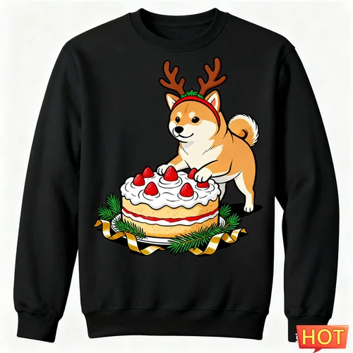 Lindo Shiba Inu gráfico feo suéter de Navidad para hombres de moda cuello redondo perro 3D impreso sudaderas sueltas transpirables jerseys
