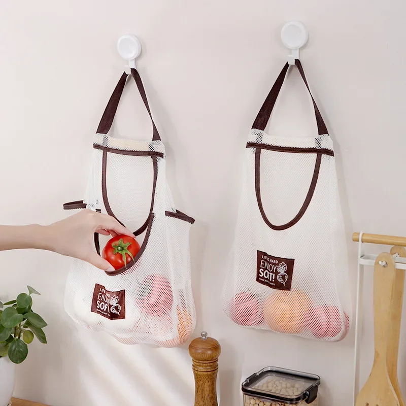 Large Capacity Kitchen Hanging Storage Bags Multi-purpose Mesh Bag Vegetable Fruit Garage Holder Kitchen Accessories