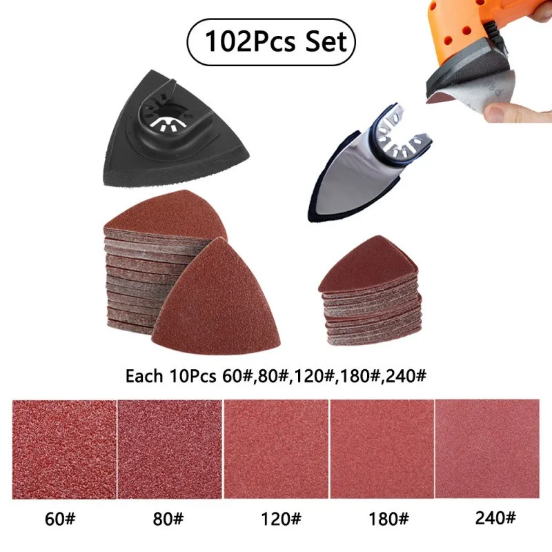 Oscillating Tool Detail Sanding Pads Kit 1Pcs Triangle Sanding Pads and 1Pcs Finger Sanding Pad 100Pcs Multitool Sandpaper Grit