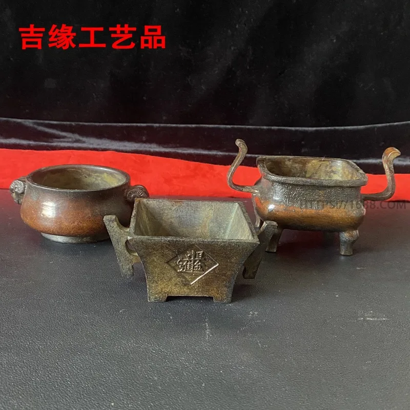 Antique-style incense burner ornament, alloy distressed home decor craft ornament, sheep head double-ear incense burner, square