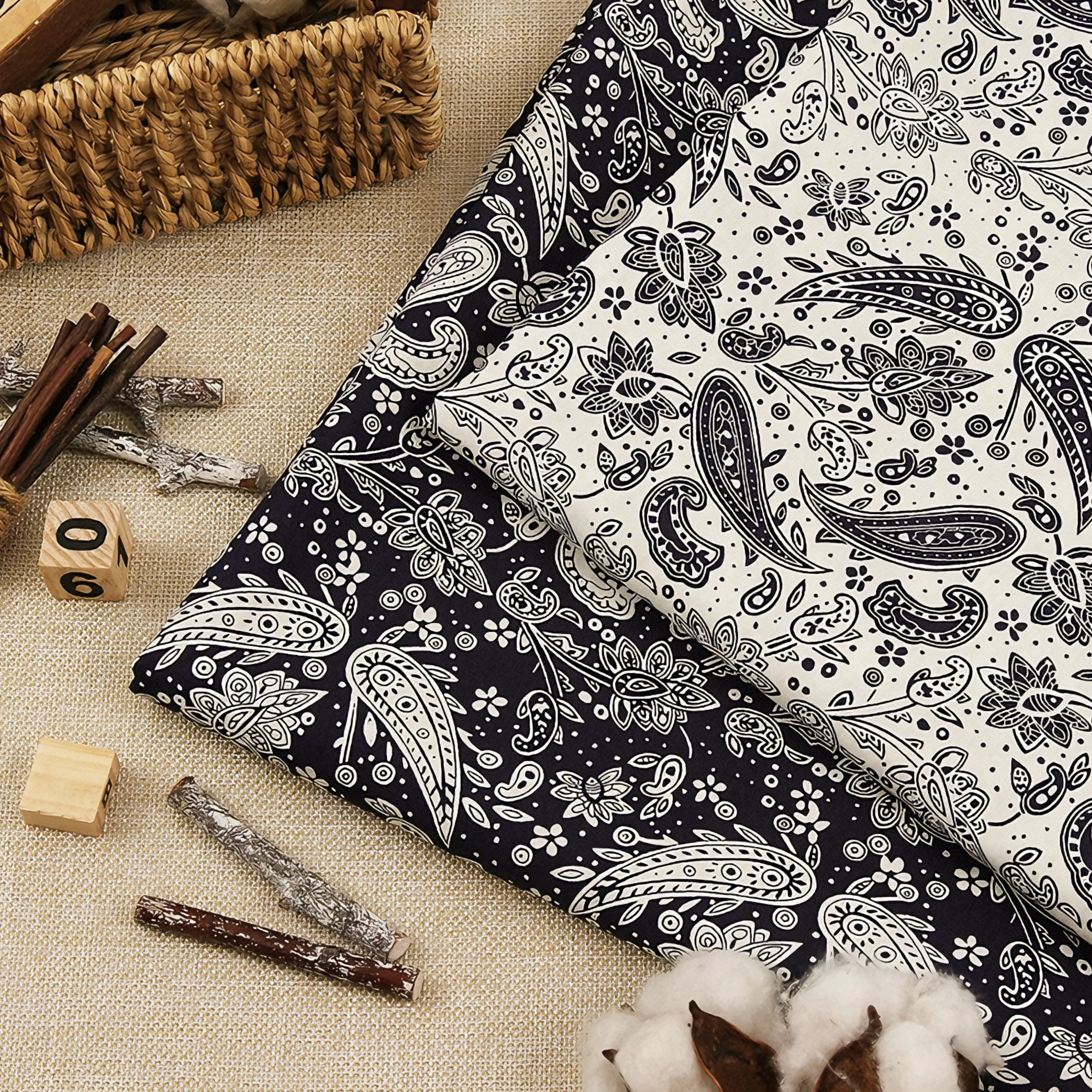 

Black White Paisley Printed 100% Cotton Fabric Soft Craft Fabric for Sewing Quilting Home Decor Dress Making DIY Craft Projects