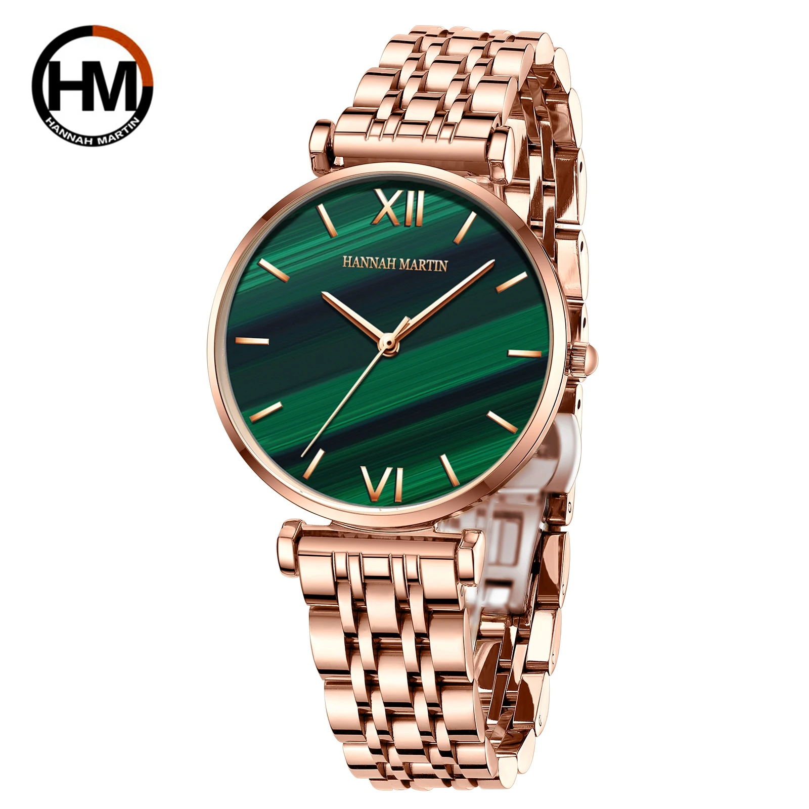 2023 New Design Watches Green Malachite Dial Ladies Japan Quartz Wristwatch Stainless Steel Strap Waterproof Watches for Women