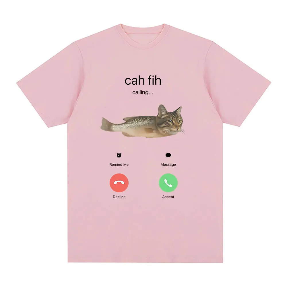 Cah Fih Meme T-Shirt Funny Calling Cat Fish Hybrid Meme T Shirt Absurd Humor Internet Culture Gift Viral Short Sleeves T-shirts