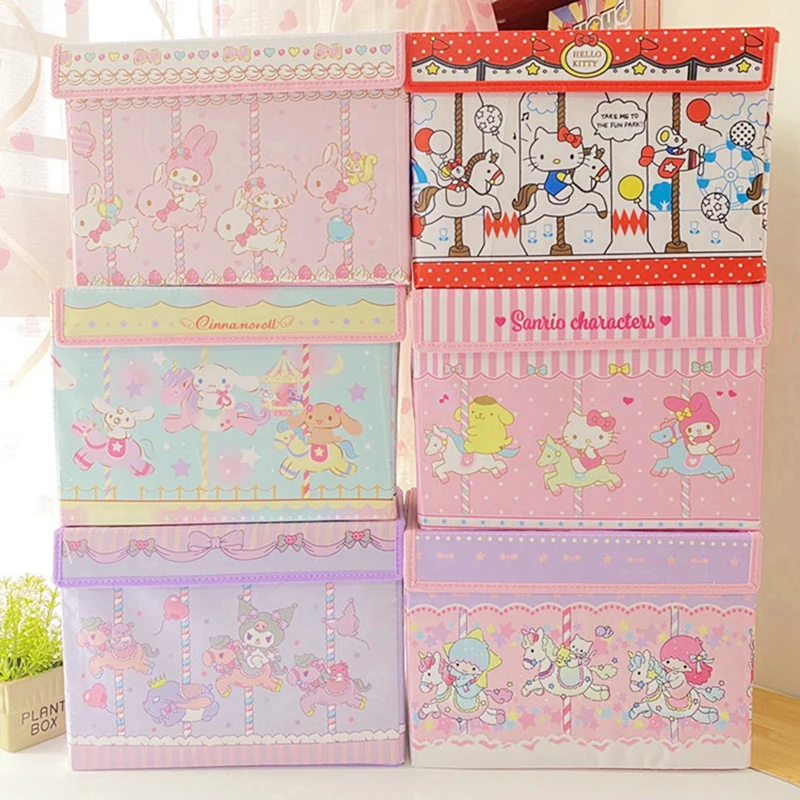 

Kawaii Sanrio Cinnamoroll Storage Box Kuromi My Melody Folding Desktop Cosmetic Jewelry Folding Plastic Box Toys Girls Gifts