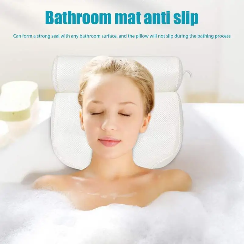 3D Mesh Bathtub Spa Headrest Bathroom Supply Pillow for Bathtub Support Neck Head and Back with Non-Slip Suction Cup Accessories