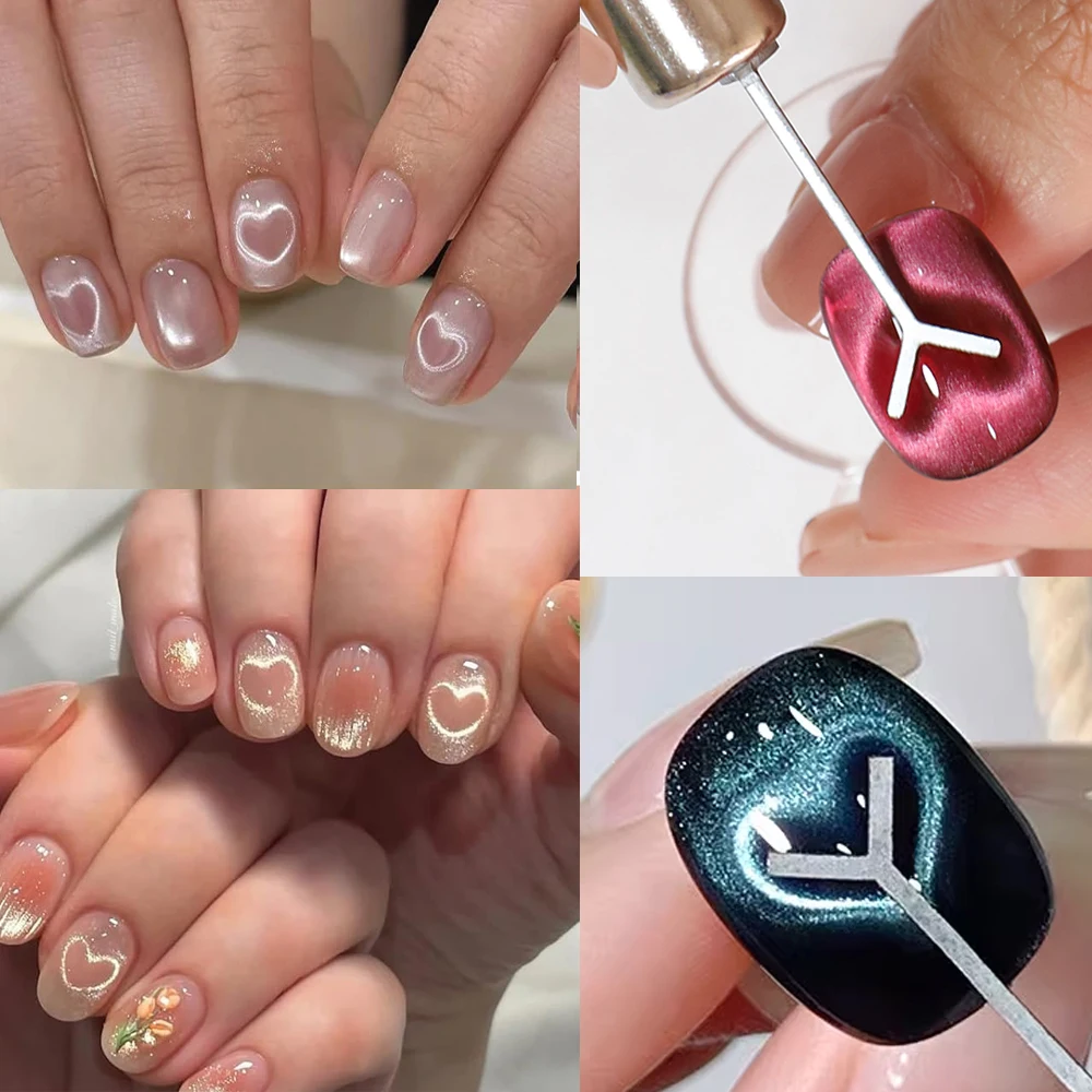 2/3Pcs Y-Shaped Heart  Cat Eye Nail Magnet Set Small Iron Piece Magnet Stick For Nail Tool DIY Magnetic Polish Heart Effects Too