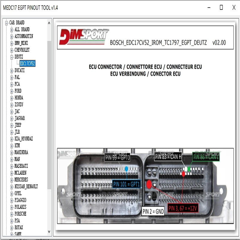 Рисунок 2 - Схема распиновки ECU EGPT V1