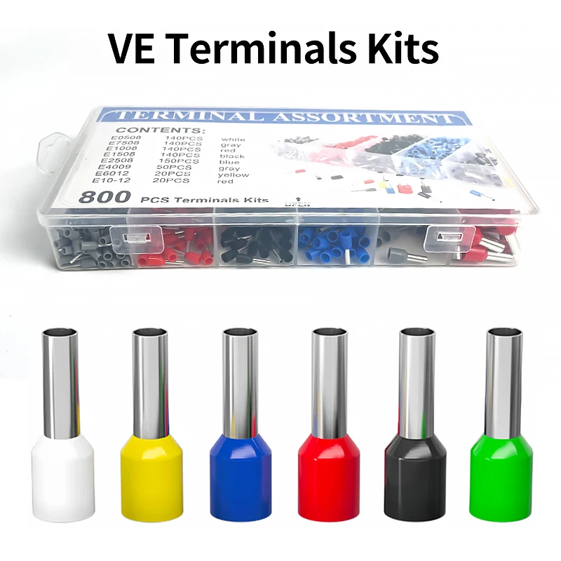 200-1900Pcs Pre-Insulated Ring Connectors - E0508/E7508/E1008 Crimp Terminals for Electrical Wiring & Industrial Use