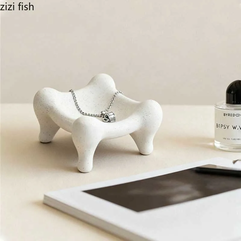 Creative Four Legged Storage Tray Ceramic High Legged Jewelry Display Tray Dried Fruit Plate Decorative Tray Household Items