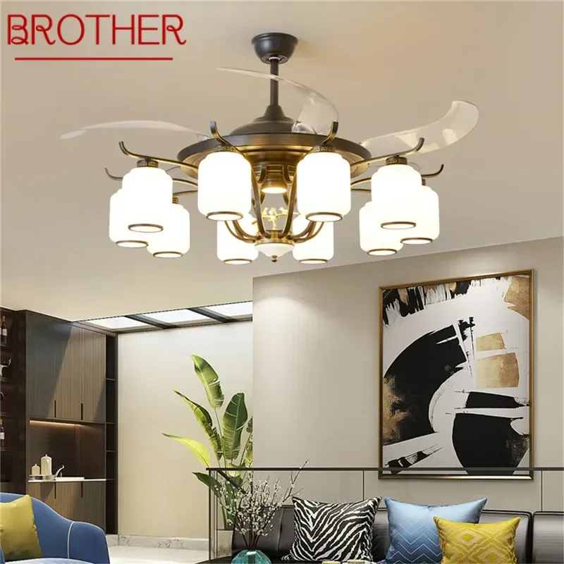 

BROTHER Modern Stealth Fan Light Luxury Living Room Restaurant Bedroom Ceiling Fan Light Remote LED Electric Fan Light