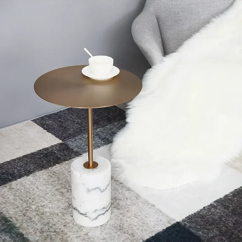 JJsmt1 Nordic Marble Edge Few Light Luxury Stainless Steel Corner Few Round Living Room Sofa Creative Coffee Table