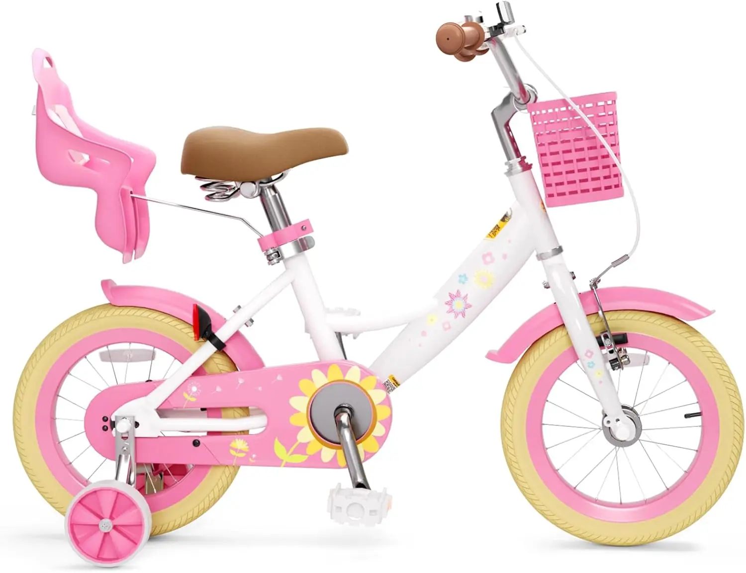 Meisjesfiets voor peuters en kinderen van 2-12 jaar oud, 12 14 16 inch kinderfiets met zijwieltjes en mand