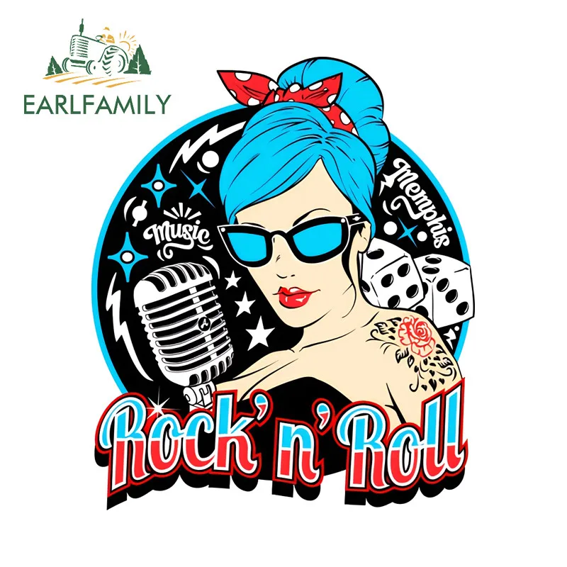 EARLFAMILY Rock 'n' Roll Car Stickers Artistic Campervan Computer Cooler JDM Decal Suitable for Skateboard Car Door Protector