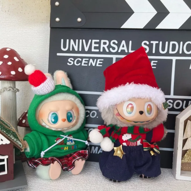 

Christmas Casual Outfit Set For 15/17cm 1st-3rd Gen Labubu Clothes Snowman Green Sweatshirt With Midi Skirt For Holiday Party