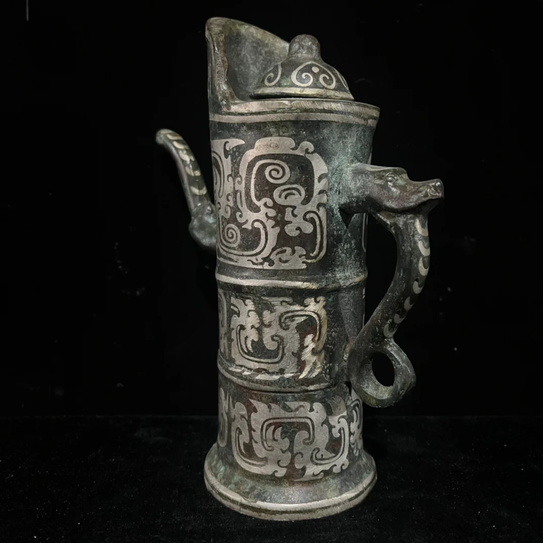 Old bronze A silver filigree bamboo joint teapot