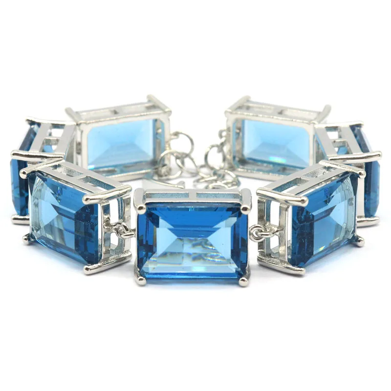 

18x13mm SheCrown 43.8g London Blue Topaz Rhodolite Garnet Smokey Topaz Women Dating Silver Bracelet 7-8inch