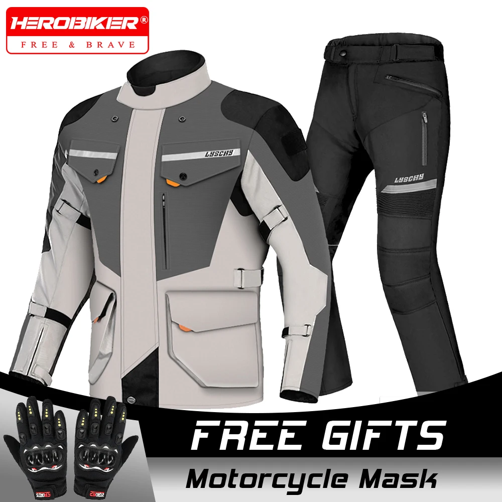 LYSCHY Motorcycle Jacket Pants Suit Cold-proof Waterproof Winter Men Motorbike Riding Moto Jacket Protective Gear Armor Clothing