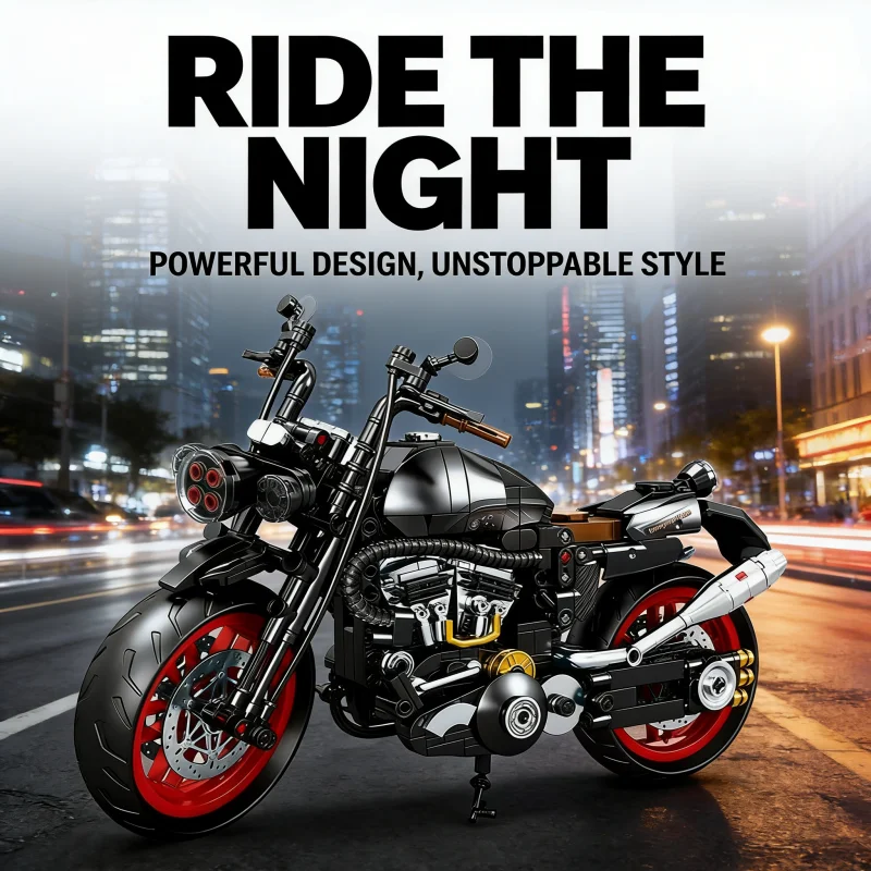 

Tech Brick Motorcycle Model Kit - 1:8 Scale Collectible Motorcycle Set with Detailed Engine and Red Wheels - DIY Building Toy Gi